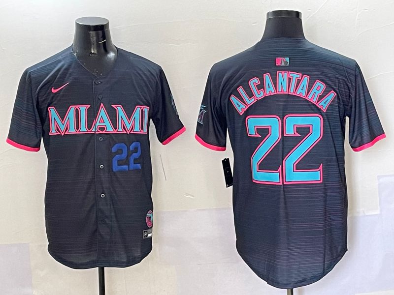 Men 2025 Miami Marlins #22 Alcantara Black Joint Name Nike MLB Jersey style 5->miami marlins->MLB Jersey